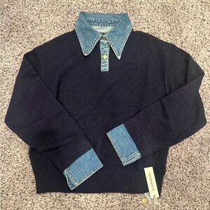 BNWT Commense Dark Blue Sweater with Denim Details